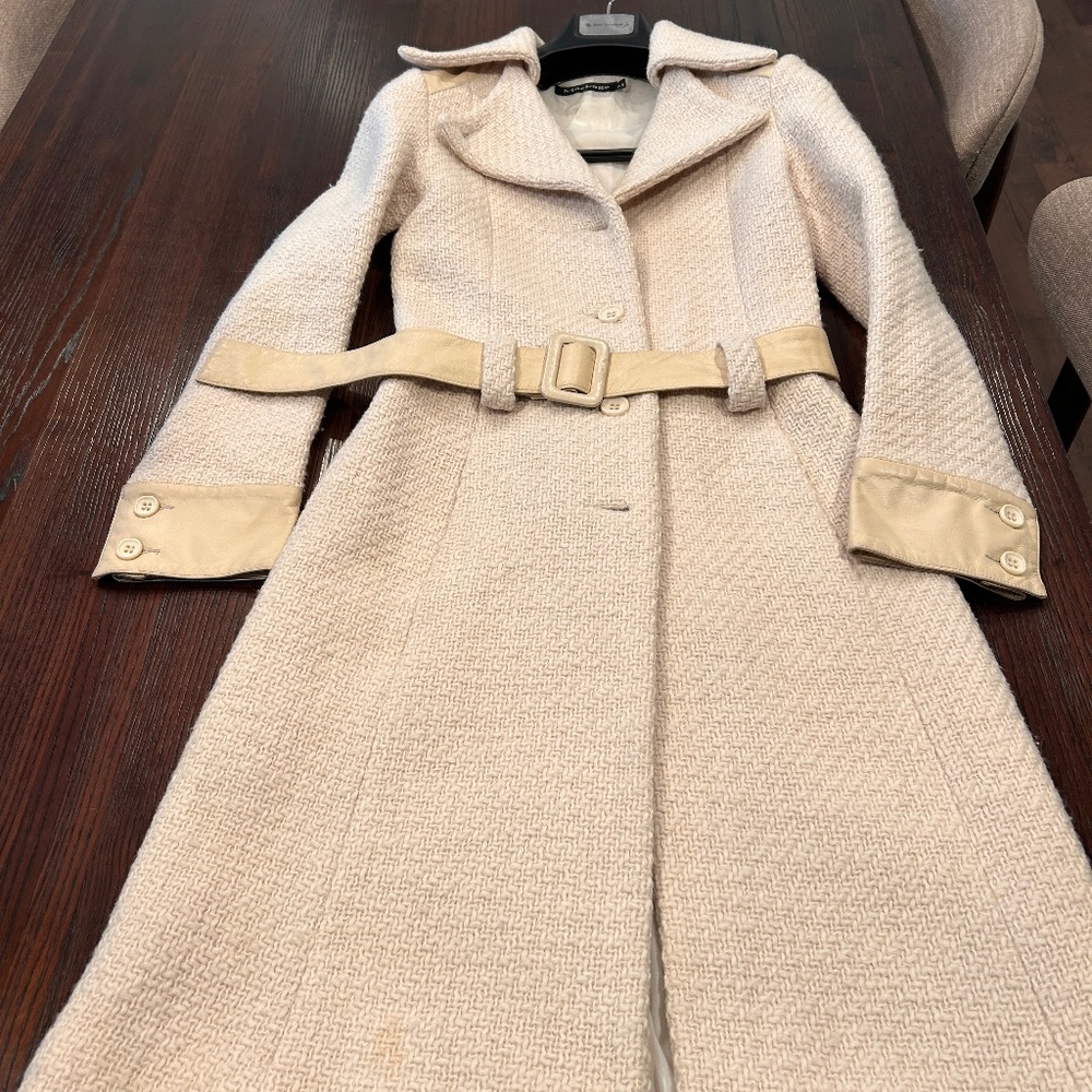 mackage women wool coat with leather trim